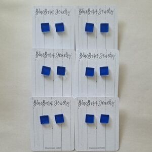 Blue Square Earrings on Stainless Steel Set of 6